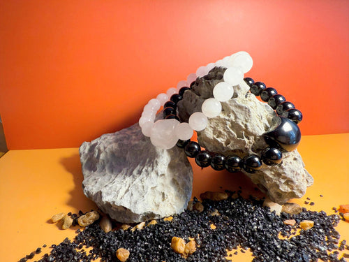 Dainty Obsidian White Jade Cat Bracelet, Natural Crystal Stone Beaded Obsidian Lucky Cat Charm, 8mm